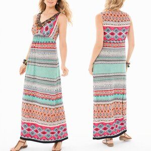 Chico's Tribal Multi-Print Embellished Maxi Dress - Size 1 (Medium)